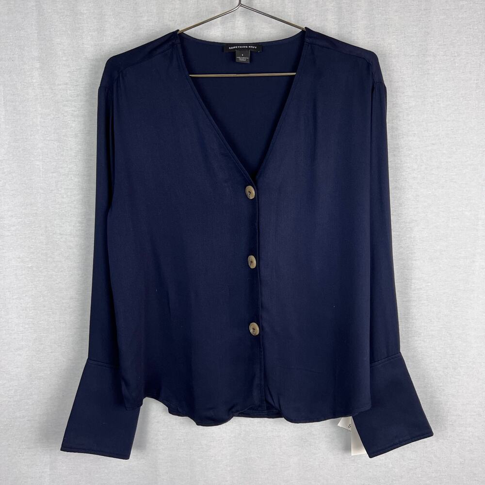 ⭐️ NWT Something Navy Top Bailey Blouse Minimalist Chic Corpcore Work Capsule